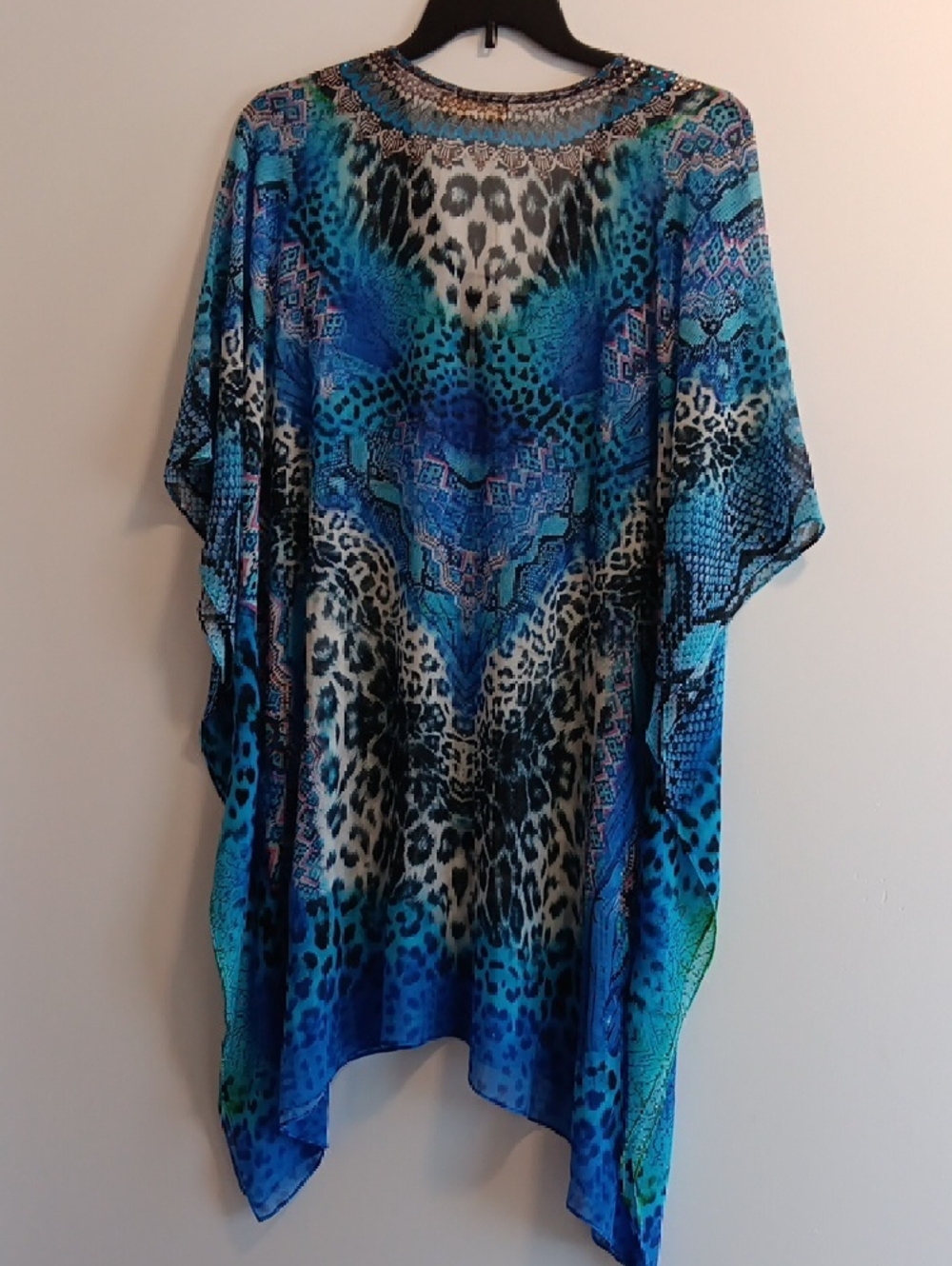True Colours Embellished Blue & Teal Women's Kaftan - Picture 8 of 8
